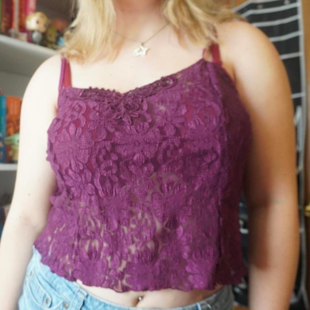 Fredricks of Hollywood purple sheer lace tank top early 2000s y2k size 3X